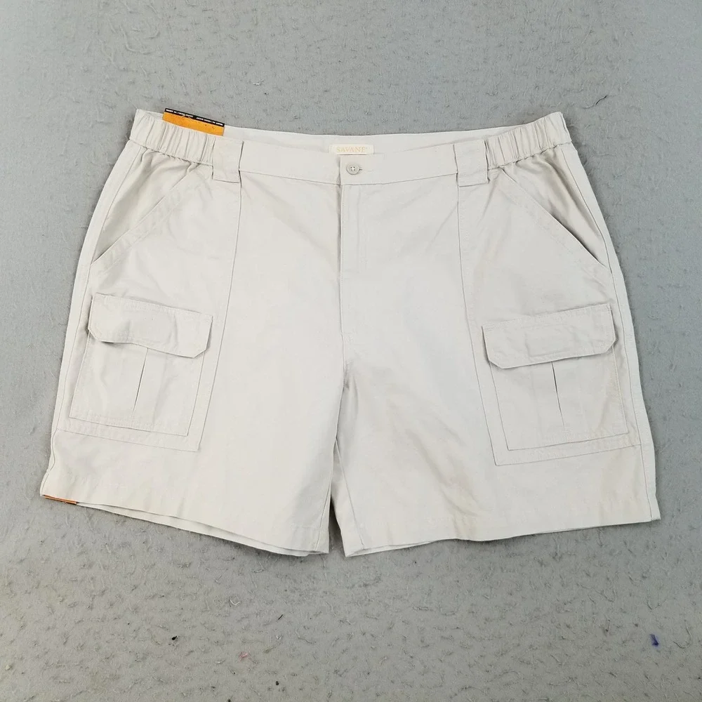 Savane Hiking Shorts Mens 44 Stone Beige Cargo UPF 30 Cotton Comfort Waist New